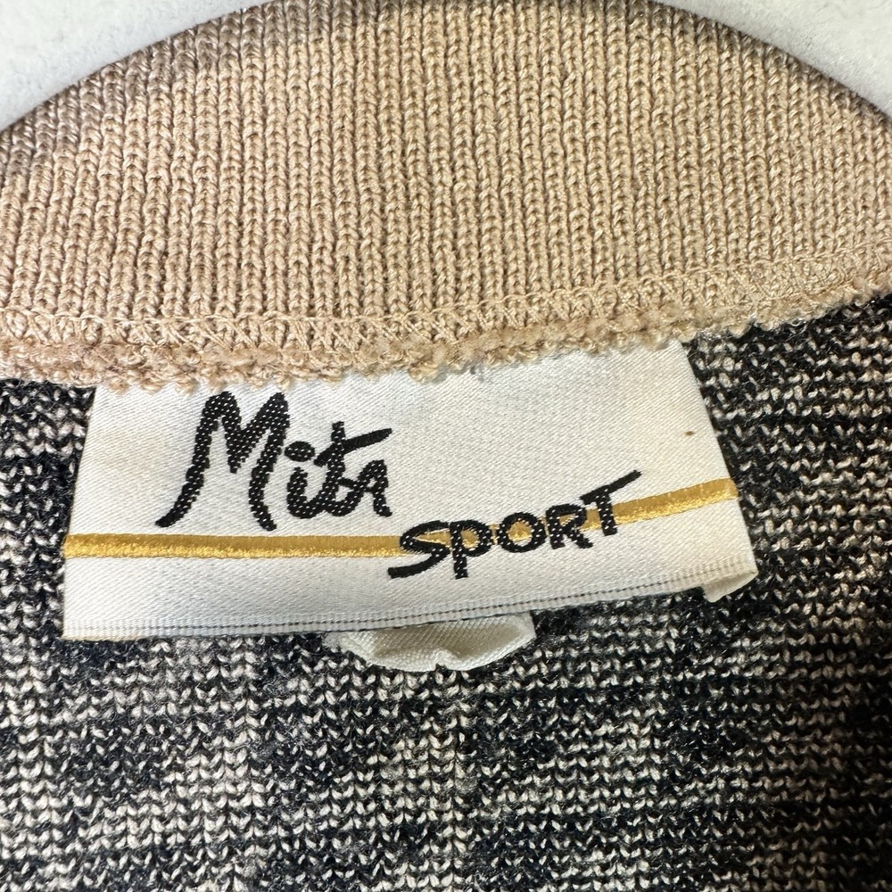 Mita Sport Womens L Geometric Knit Coatigan Cardigan Black Tan Button Front - Picture 3 of 10